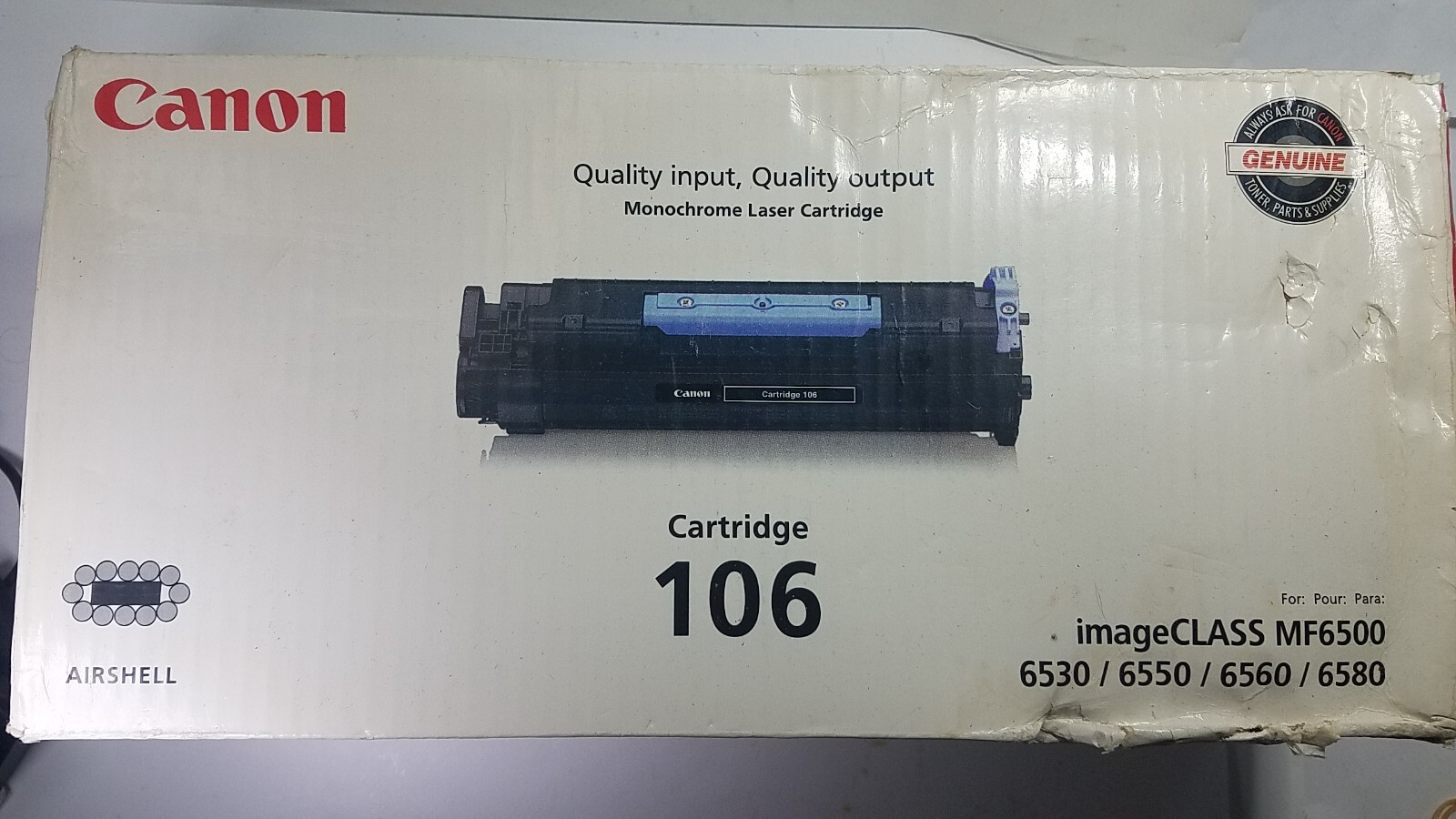 Canon 106 Monochrome Laser Toner Cartridge For ImageCLASS MF6500 Series, Genuine