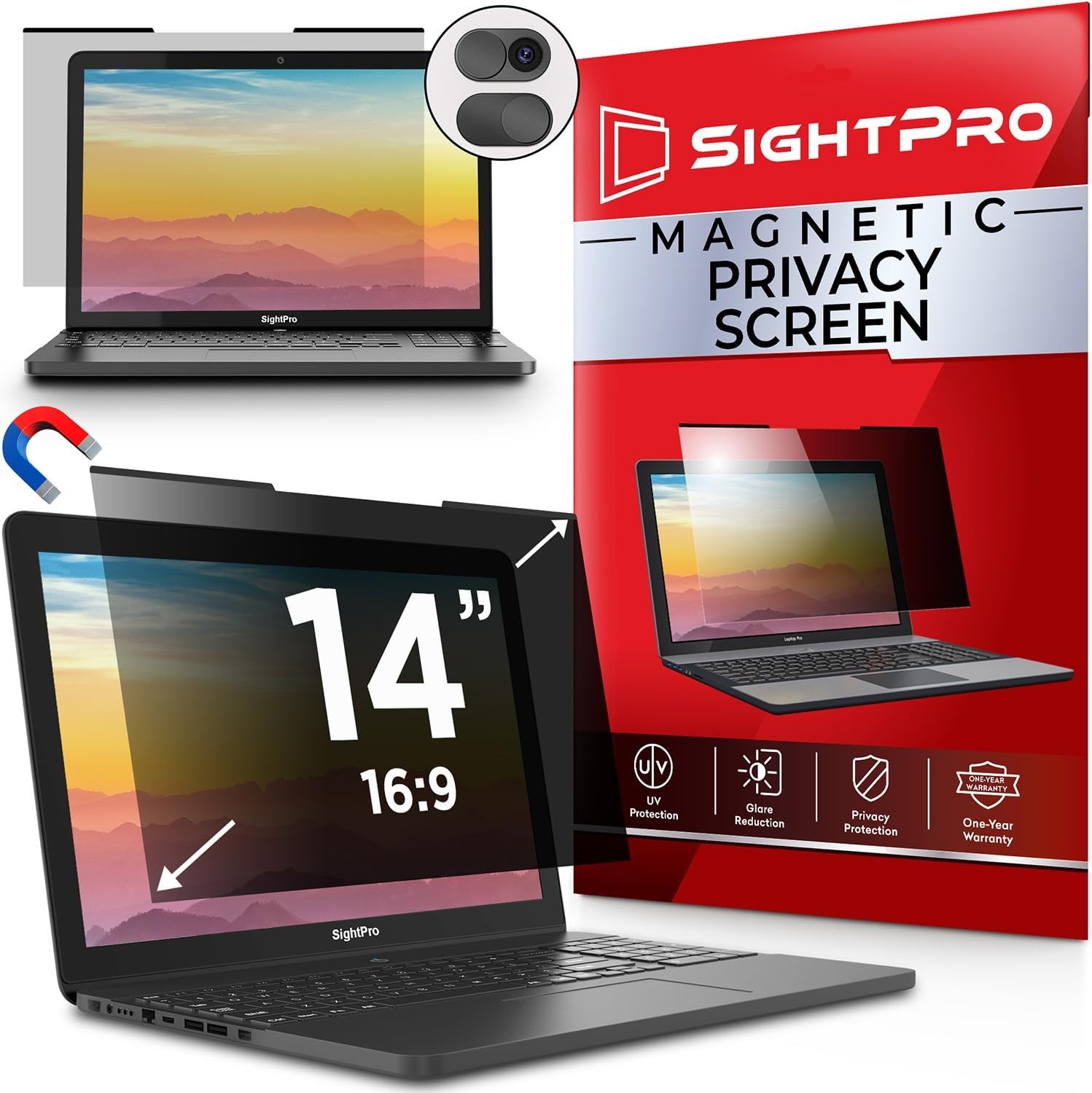 14 Inch Magnetic Laptop Privacy Filter 16:9 - Patented Removable Privacy Shield