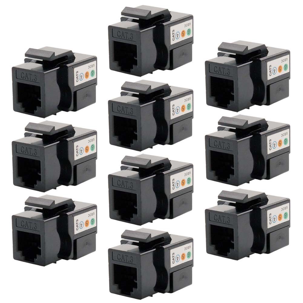 10x Cat3 RJ11 RJ12 Telephone Phone Line Keystone Jack 110 Punch Down 6P6C Black