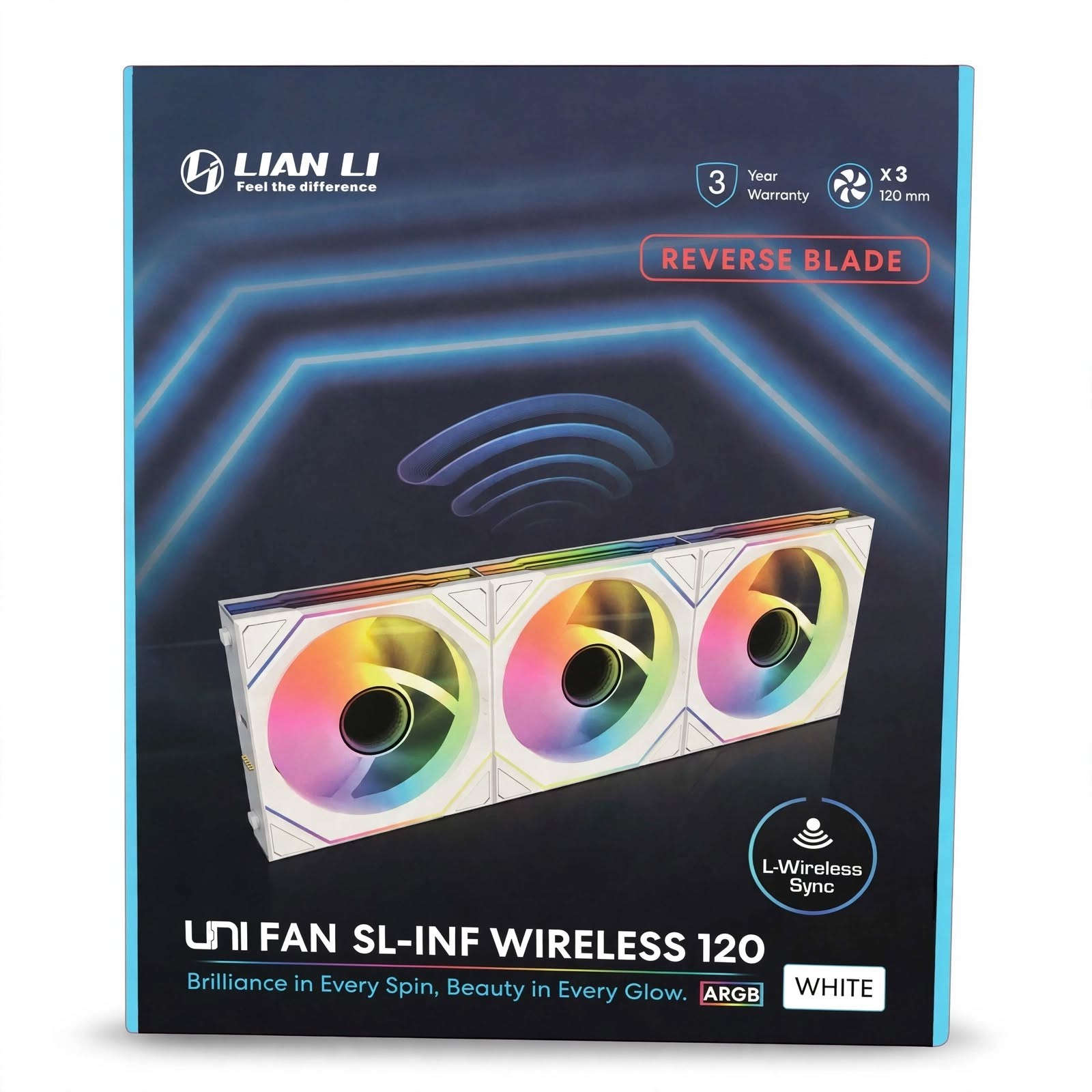 3 X Lian Li UNI Fan SL-Infinity Wireless 120 - Triple Pack (Reverse Blade)