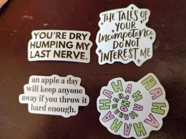 Funny Sarcastic Quote Stickers 4 Pack Phrases Decals Laptop Water Bottle Tablet