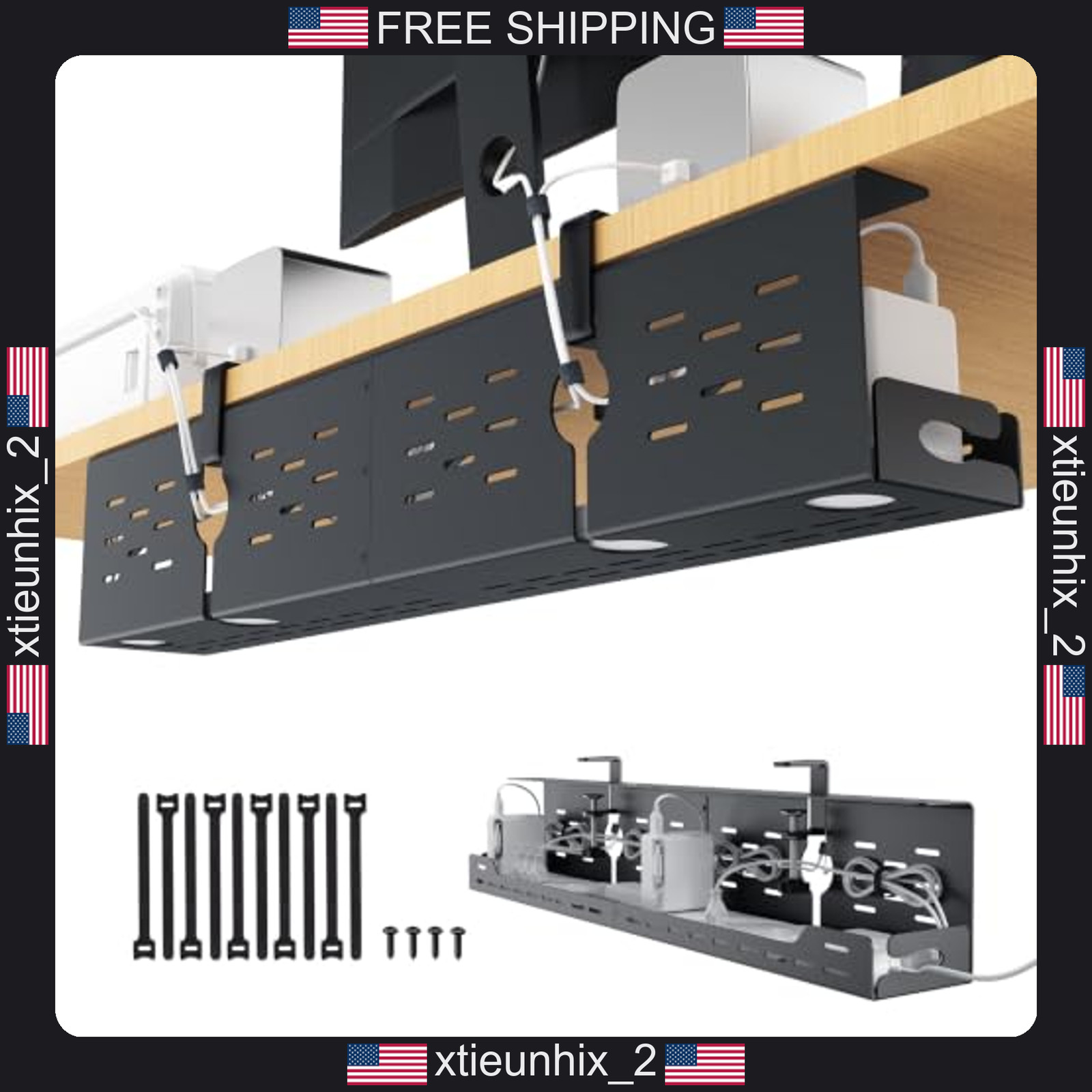 Univivi 32 Inch Under Desk Cable Management Tray Black for Office & Home