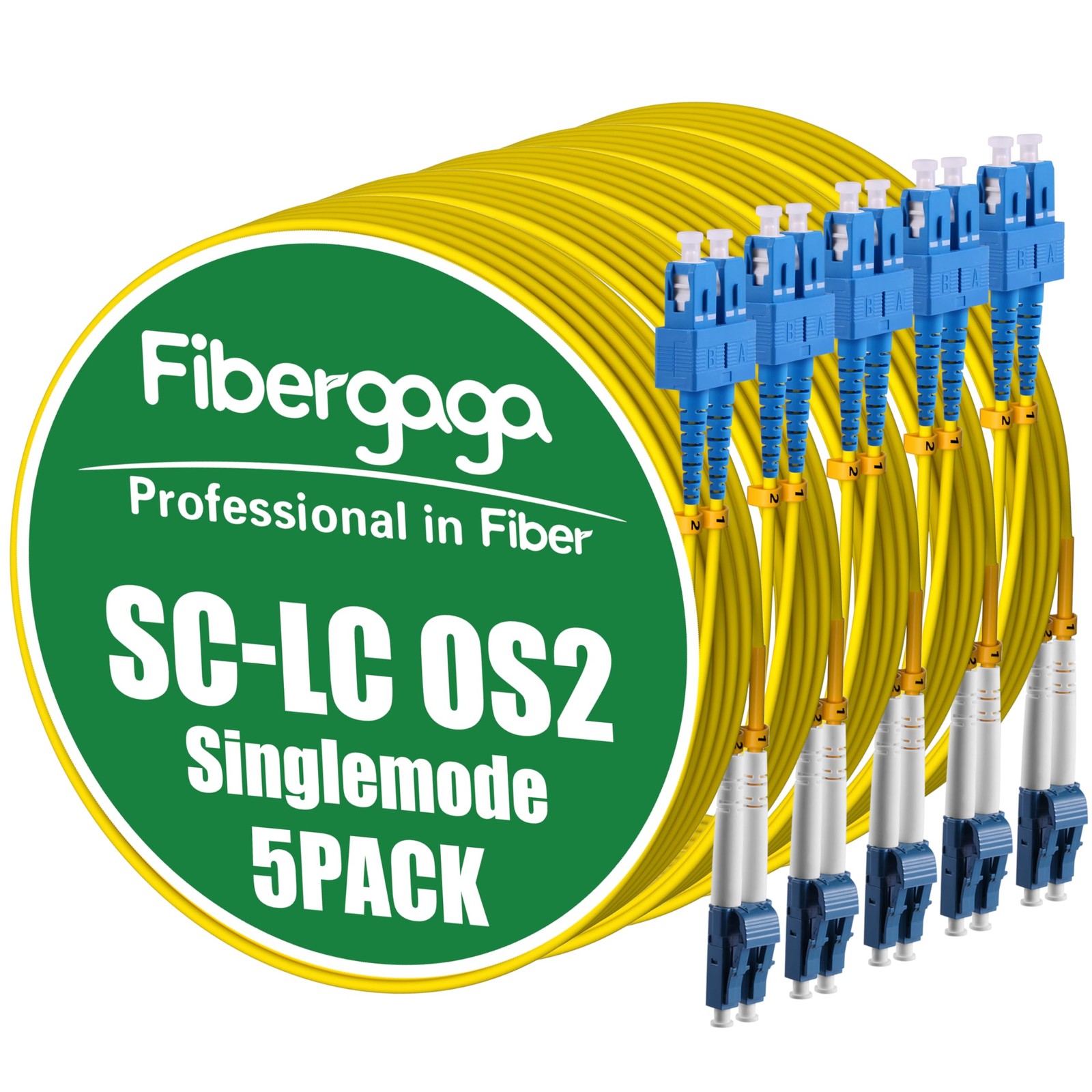OS2 LC To SC Fiber Patch Cable Single Mode Duplex 9/125 1G/10GB 0.5m 1.6Ft 5 PCS
