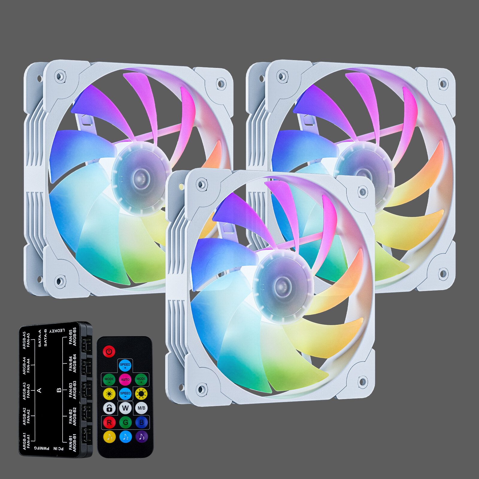 Vetroo SA-140 3-Pack White 140mm ARGB & PWM LED PC Computer Case Cooling Fans