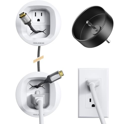 In-Wall Cable Management Kit for TV Wires, White, Includes Drill Template