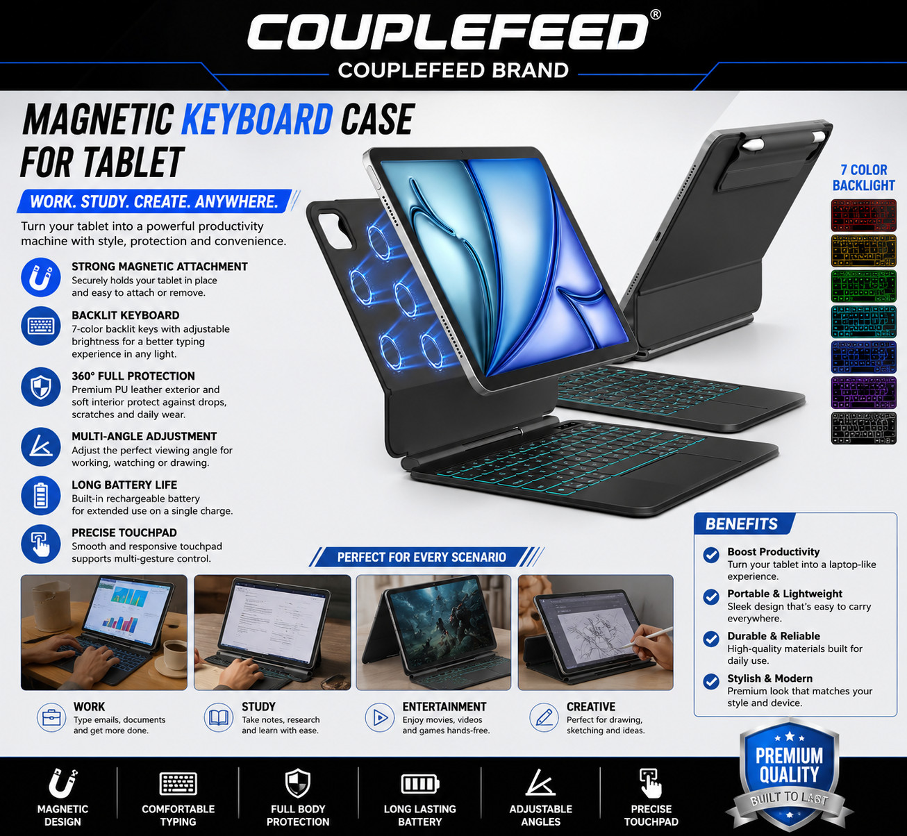 for iPad Air 11/Pro 11 (1-4) Keyboard Case, Full-Area Trackpad
