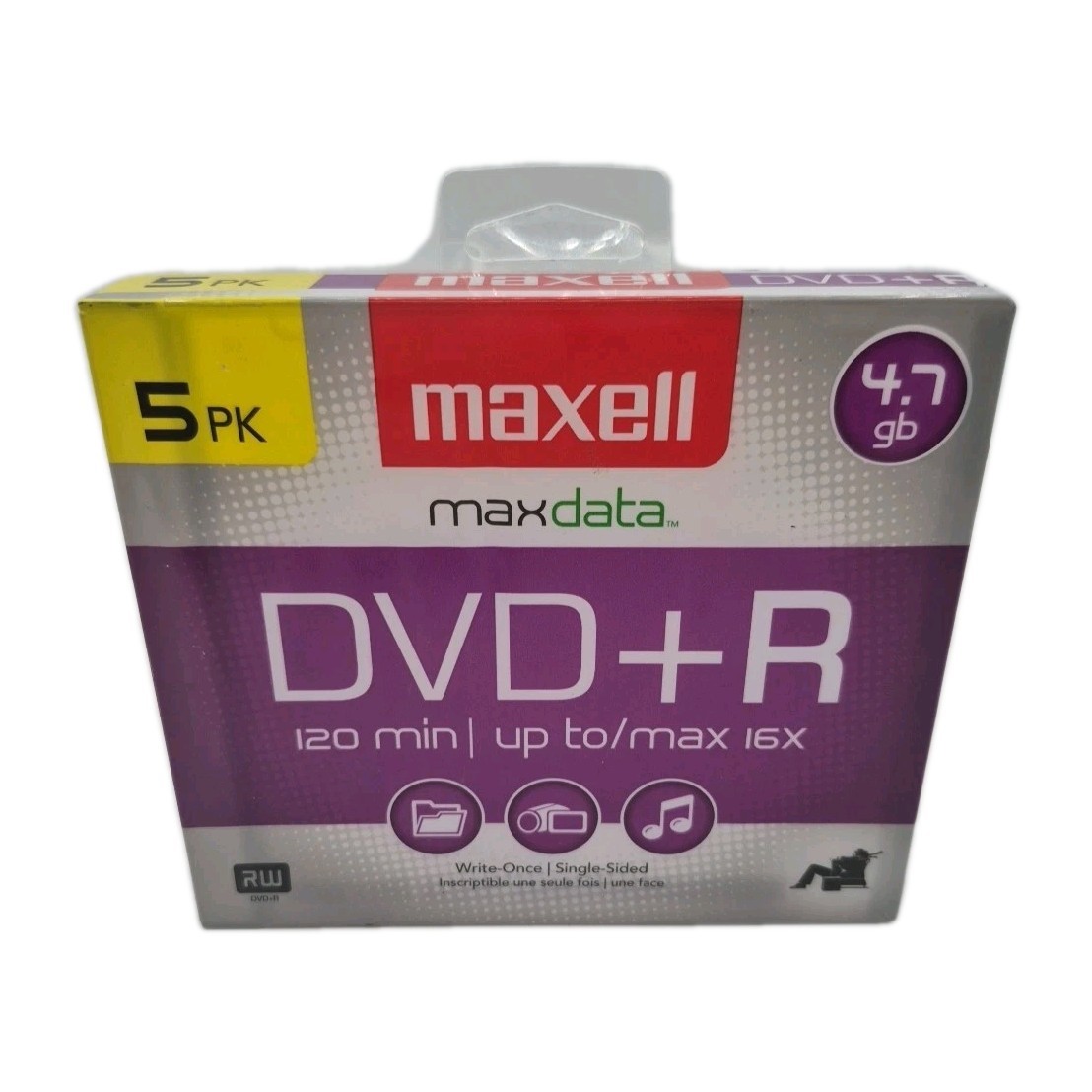 Maxwell 4.7 GB DVD+R 5 Pack pk DVD-R 120 Minutes Up To Max 16x Music Video New