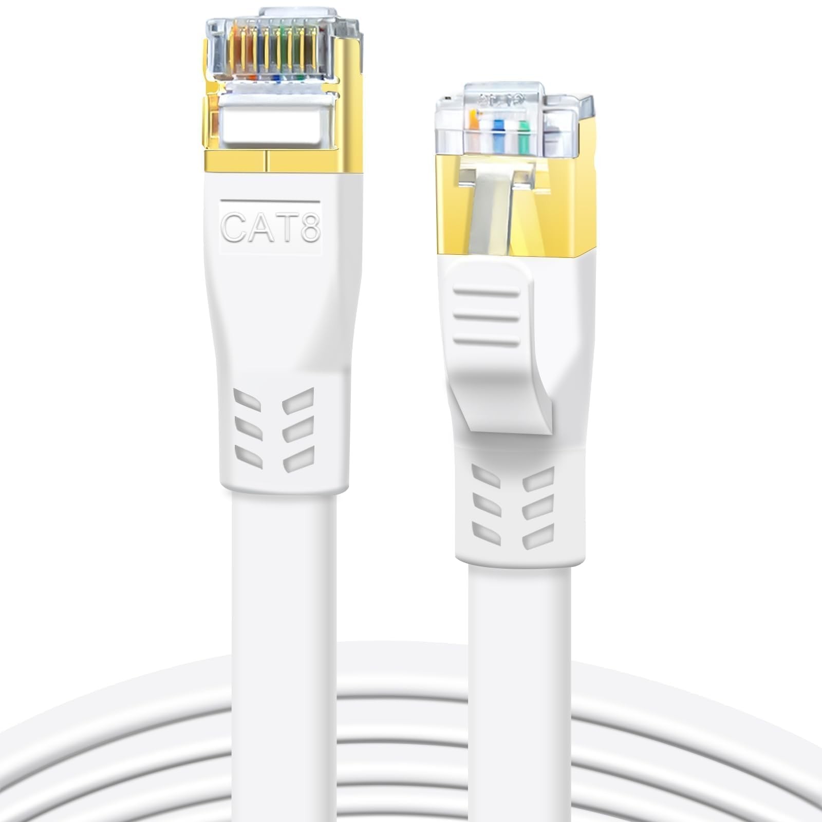 DDMALL 6ft 2 Pack Cat 8 Ethernet Cable, 40Gbps Flat Internet 6 Feet, White