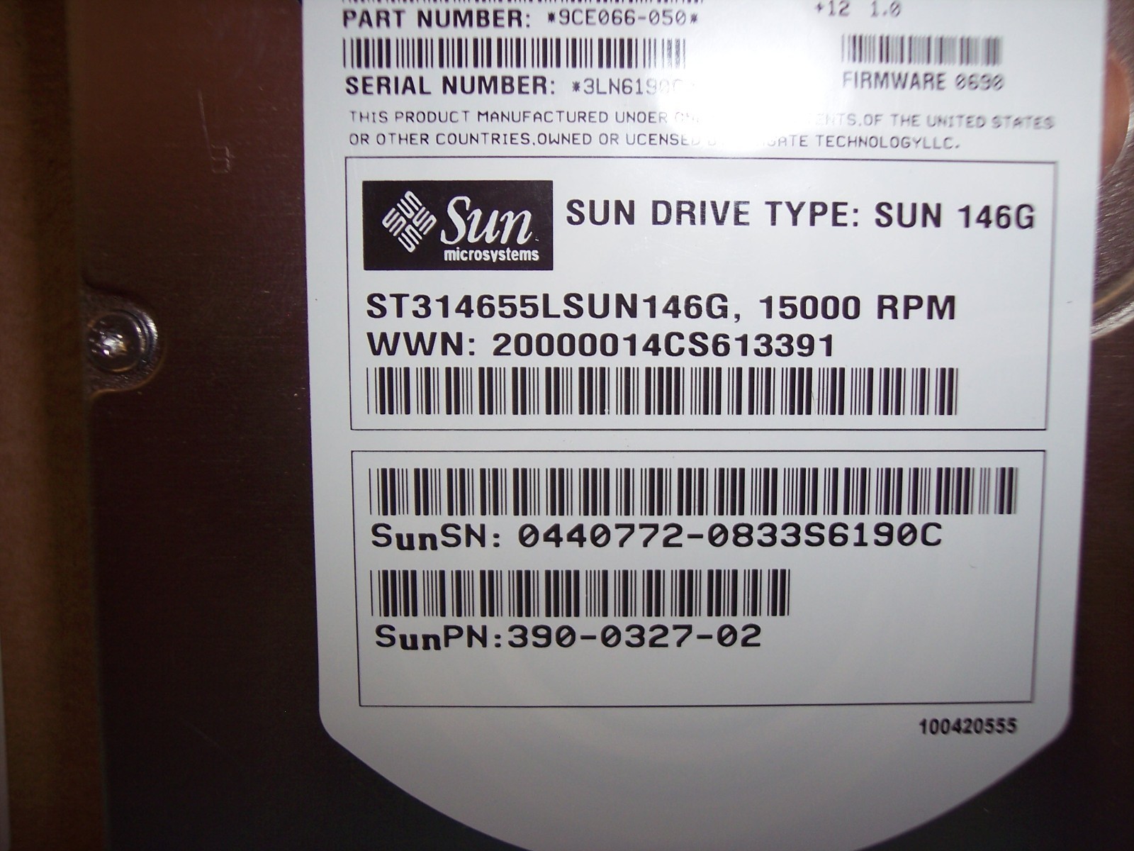 Sun Microsystems 146 GB,Internal,15000 RPM,3.5" (540-6607-01) Hard Drive