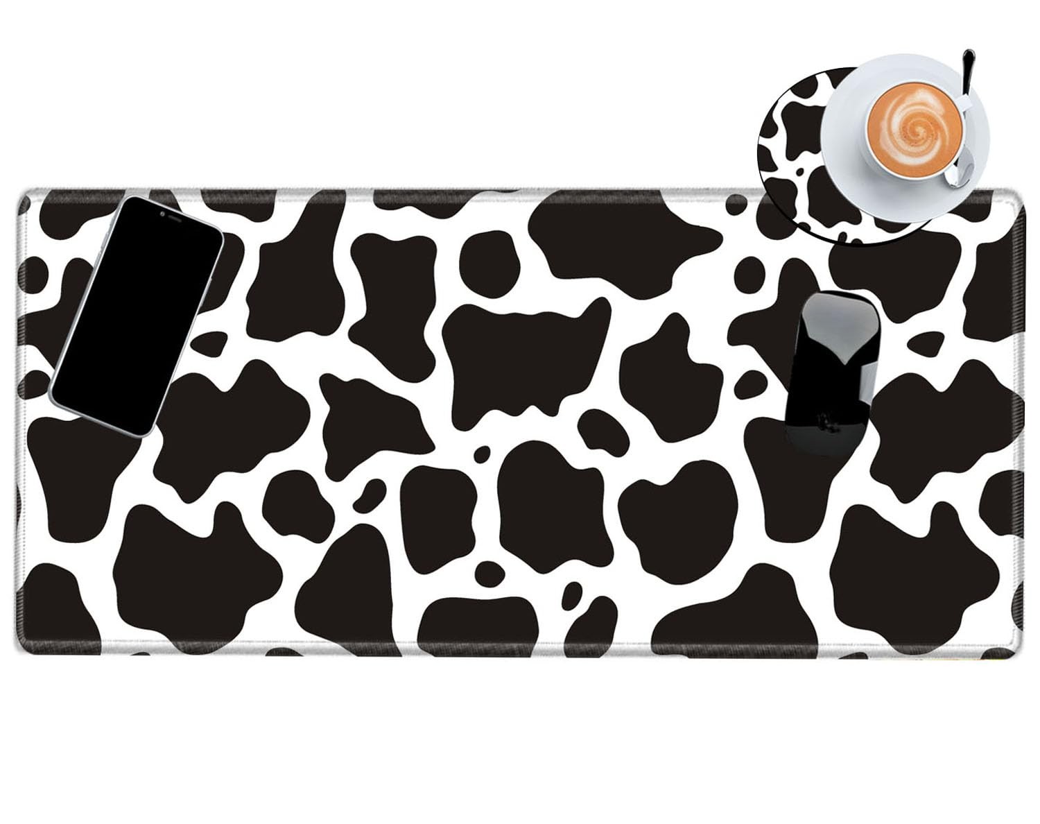 Cow Print Mouse Pad 24x12 Inch Non-Slip Rubber Base - Large Gaming Desk Mat