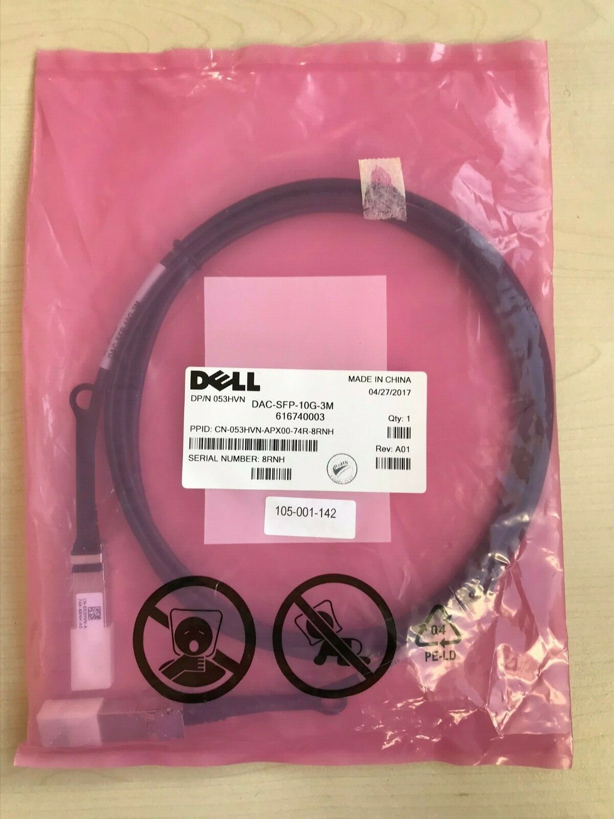 Dell DAC - SFP - 10G - SFP+ Direct-Attach 3M Twinax Cable / DP/N 053HVN