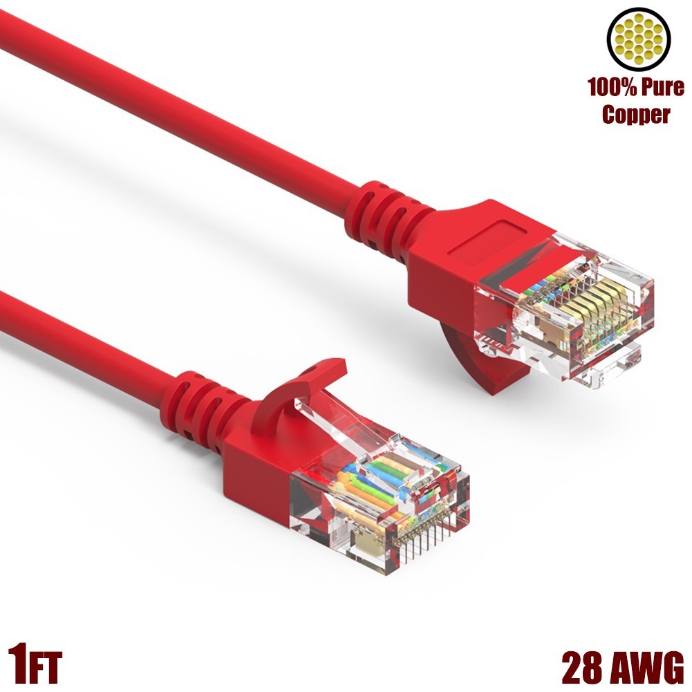 0.5-50FT Cat6A RJ45 SLIM Ethernet LAN Network UTP Patch Cable Copper 28AWG Red