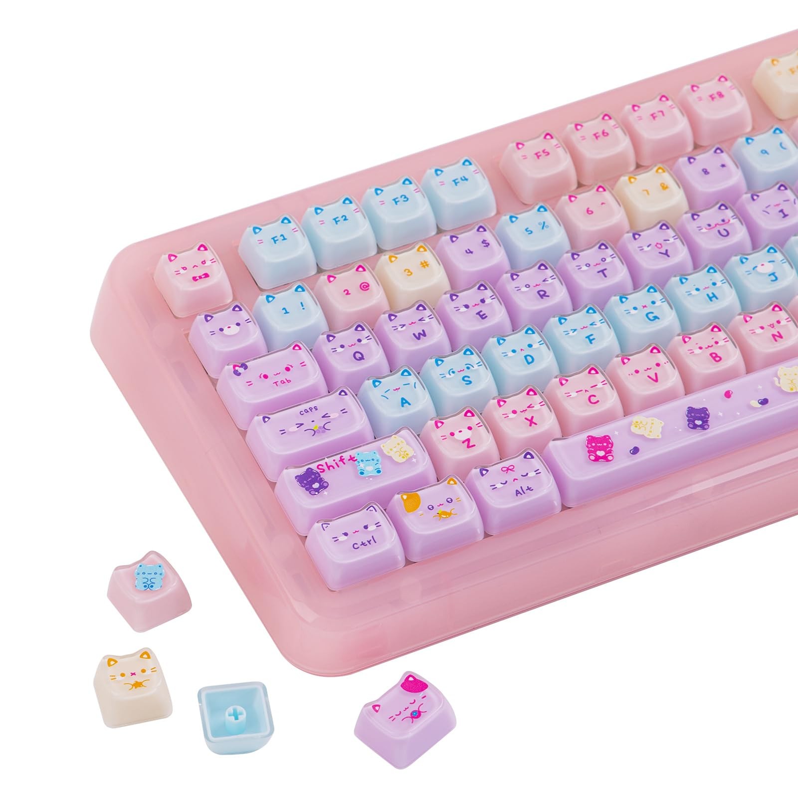 Cute Cat Theme Keycaps Set Mao Profile Cat Shape Mechanical Gaming Keyboard