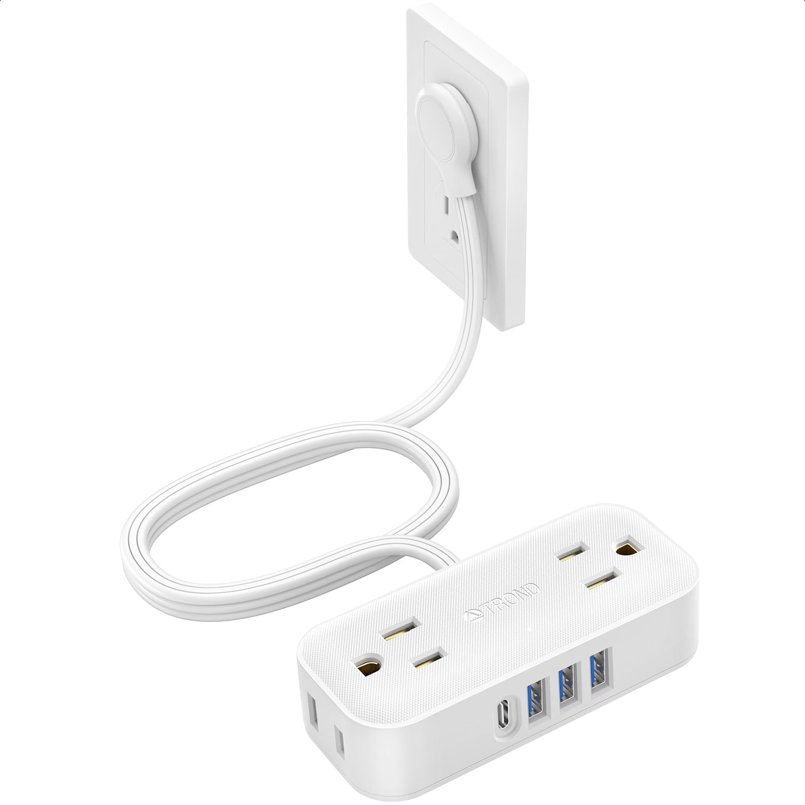 TROND Travel Power Strip with USB Ports, 5ft Flat Plug Extension Cord with Mu...