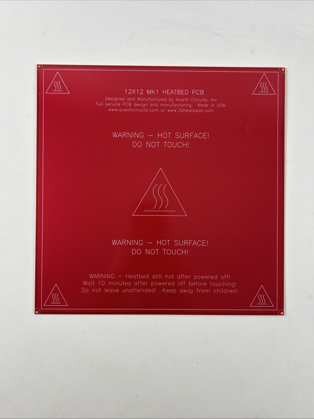 RepRap PCB MK1 Heatbed 12” X 12”   for 3D Printer - Made in USA