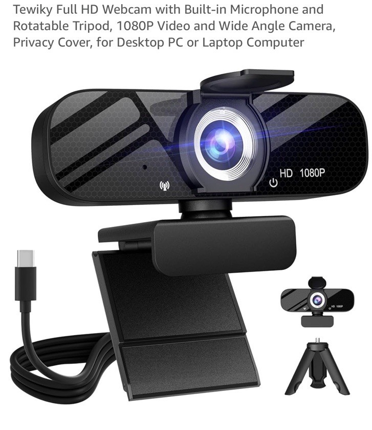 Full HD Webcam with Built-in Microphone and Rotatable Tripod, 1080P Video and...