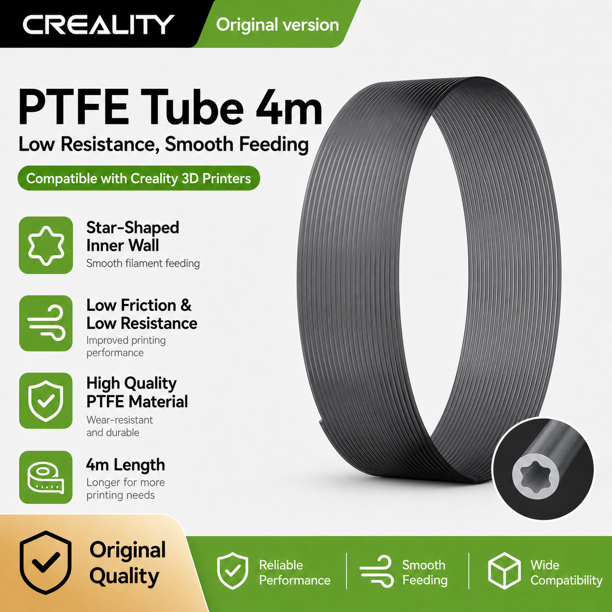 Creality PTFE Tube 4m 3D Printer Accessories, LowResistance StarShaped Inner ...