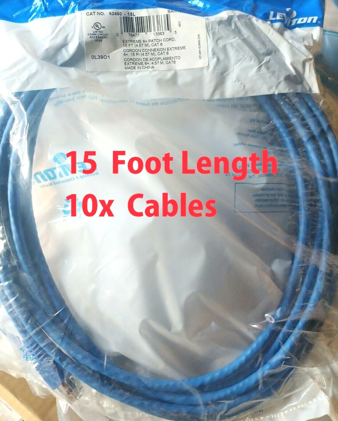 10x Leviton 15' Cat 6+ Extreme Ethernet Router Patch Cord Cable Blue Cat6 62460