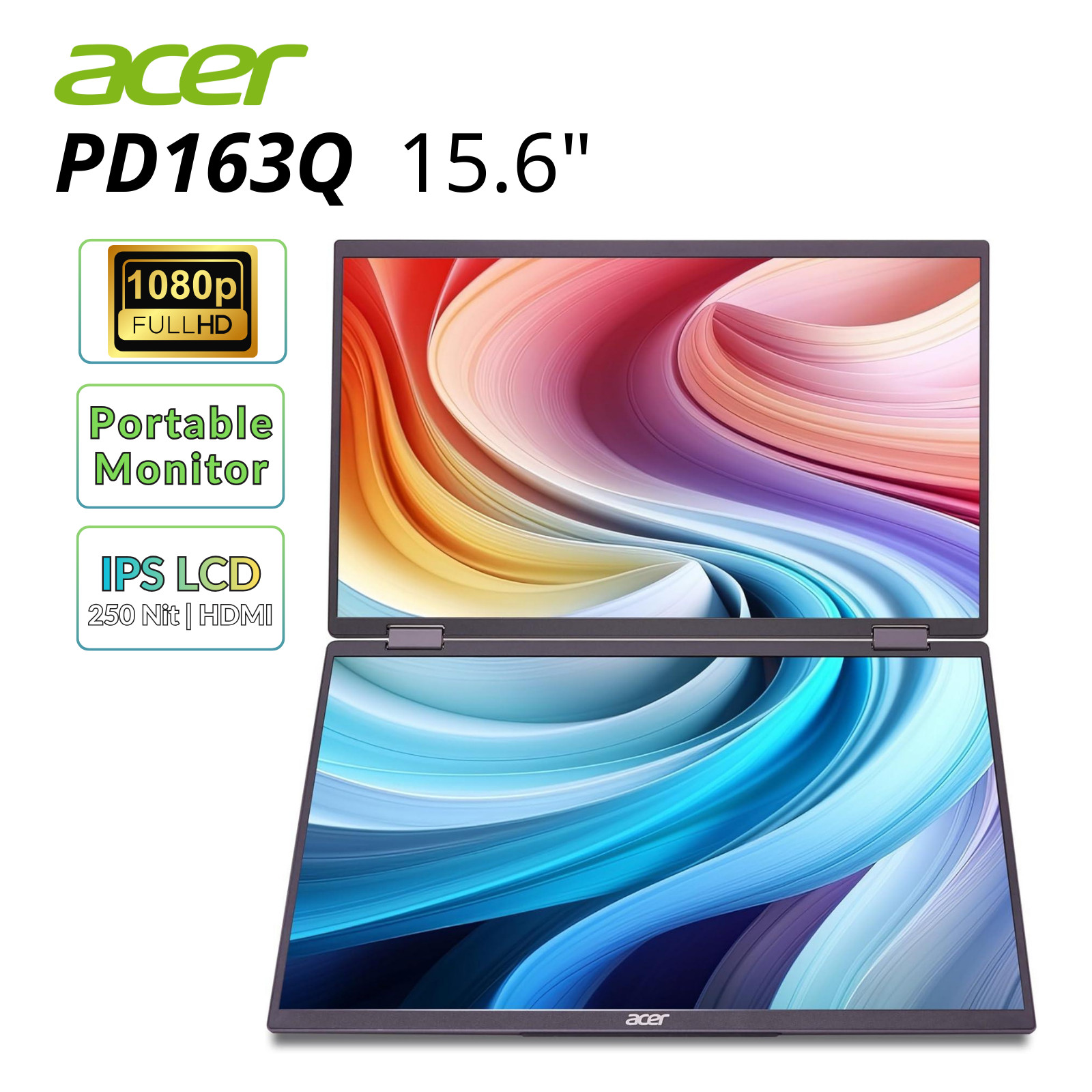 Acer PD163Q 15.6" Dual-Screen Portable Monitor 1920x1080 Refurbished
