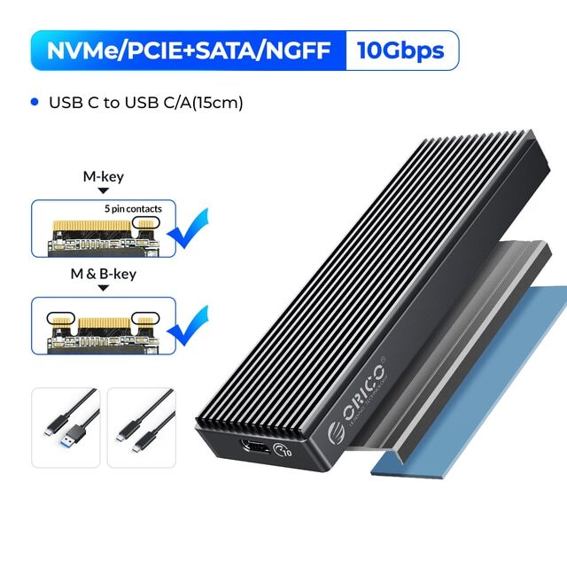 Type-C M-Key 20Gbps M.2 NVMe SSD Enclosure Adapter USB3.2 Gen2 to SSD