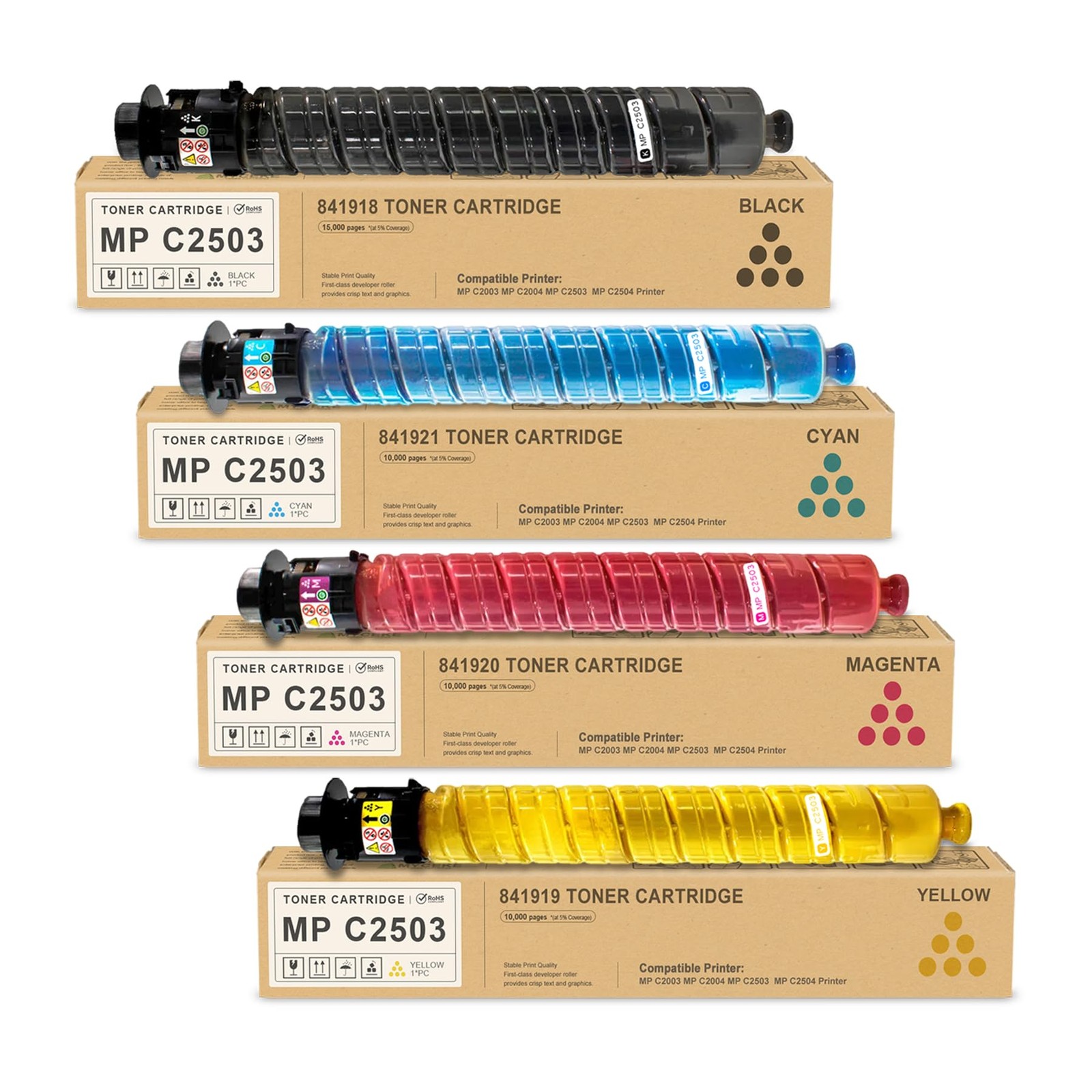 Myceke 4 Pack MP C2503 Toner Cartridge:MP Other, Black Cyan Magenta Yellow