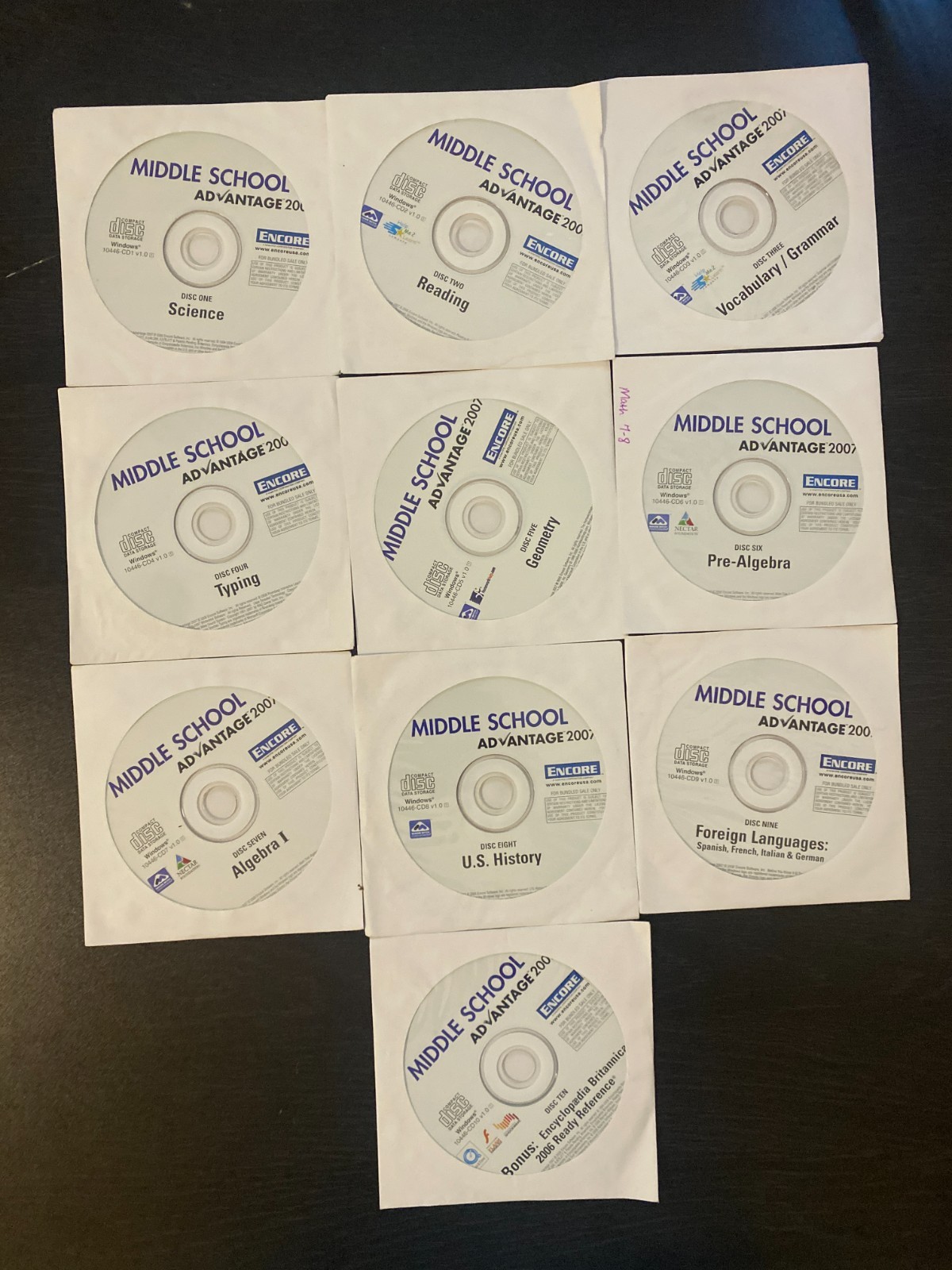 Middle School Advantage 2007 Encore Educational Software 10 CD-ROM Set Windows