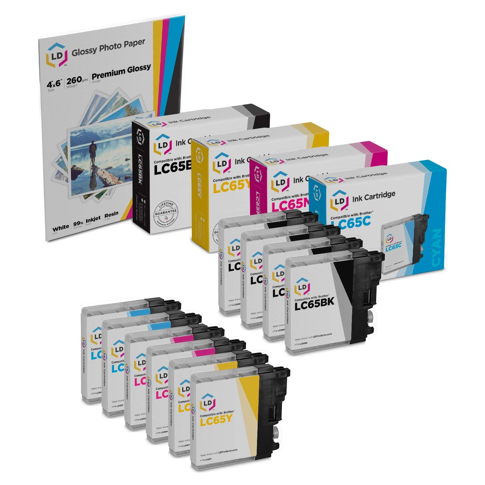 LD Compatible Ink Replacement for Brother LC65 HY (4 Blk, 2 C, 2 M, 2 Y, 10-Pk)
