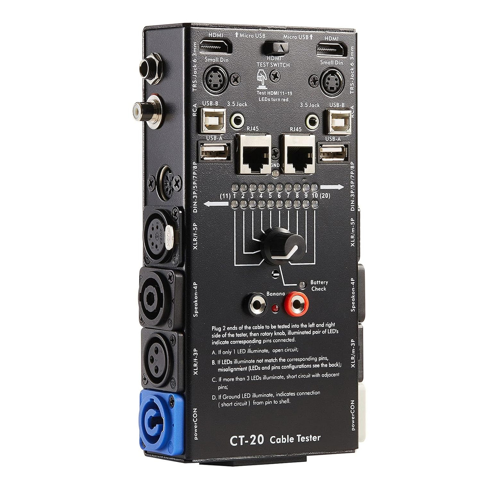 15-Plug Audio Cable Tester Line Finder 15-in-1 Cables Checker with LED