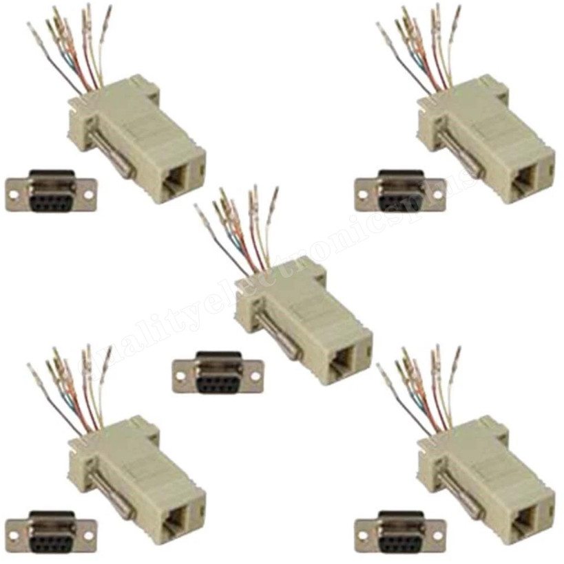 5x 9-Pin DB9 Serial RS232 Female to RJ45 Female Network Adapter Converter Ivory