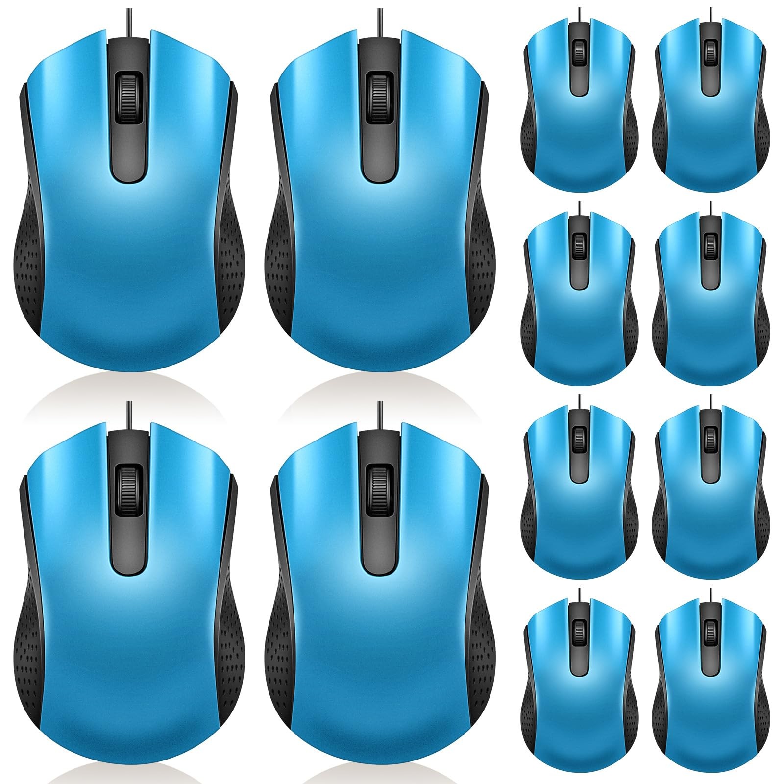 12 PCS Light Blue Wired USB Computer Mouse Ergonomic Corded Mice Home Office