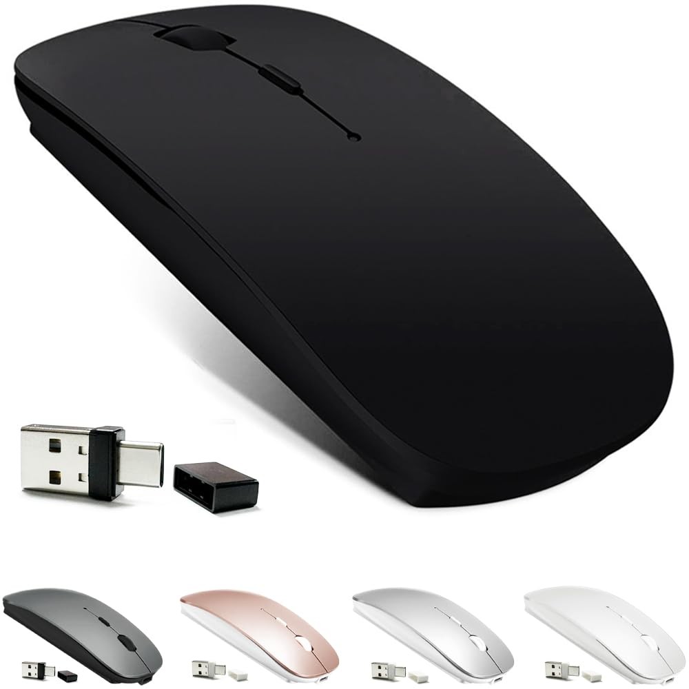 KLO Rechargeable Bluetooth 5.2/3.0/Type-C/USB-2.4G Mouse for Black 