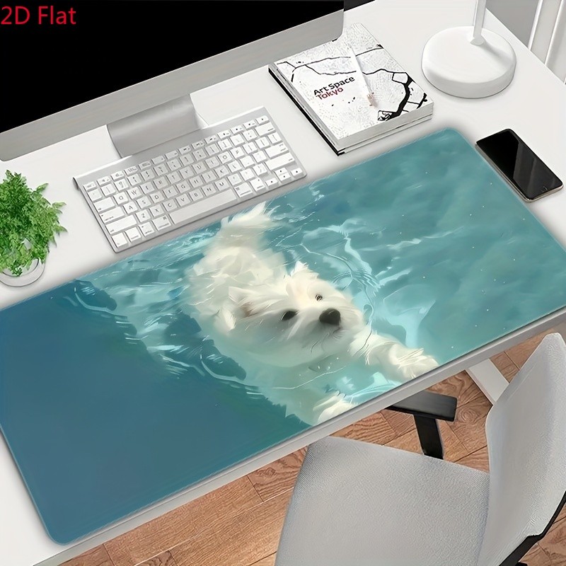 1pc 2D Flat,Swimming Puppy Pattern Large Mouse Pad, Anti-Slip Durable Rubber D