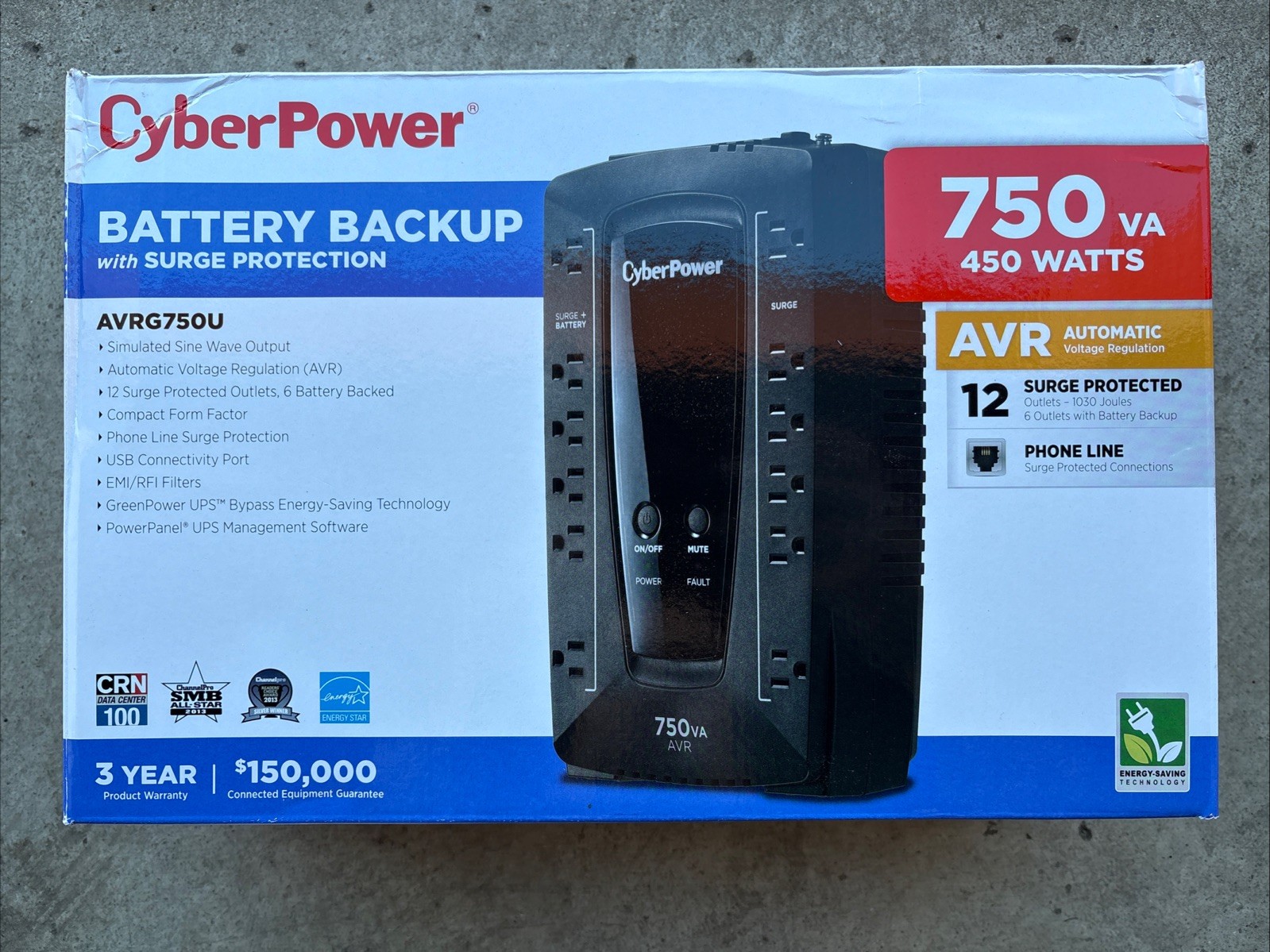 CyberPower AVRG750U AVR Series 750VA/450W Line Interactive Desktop UPS