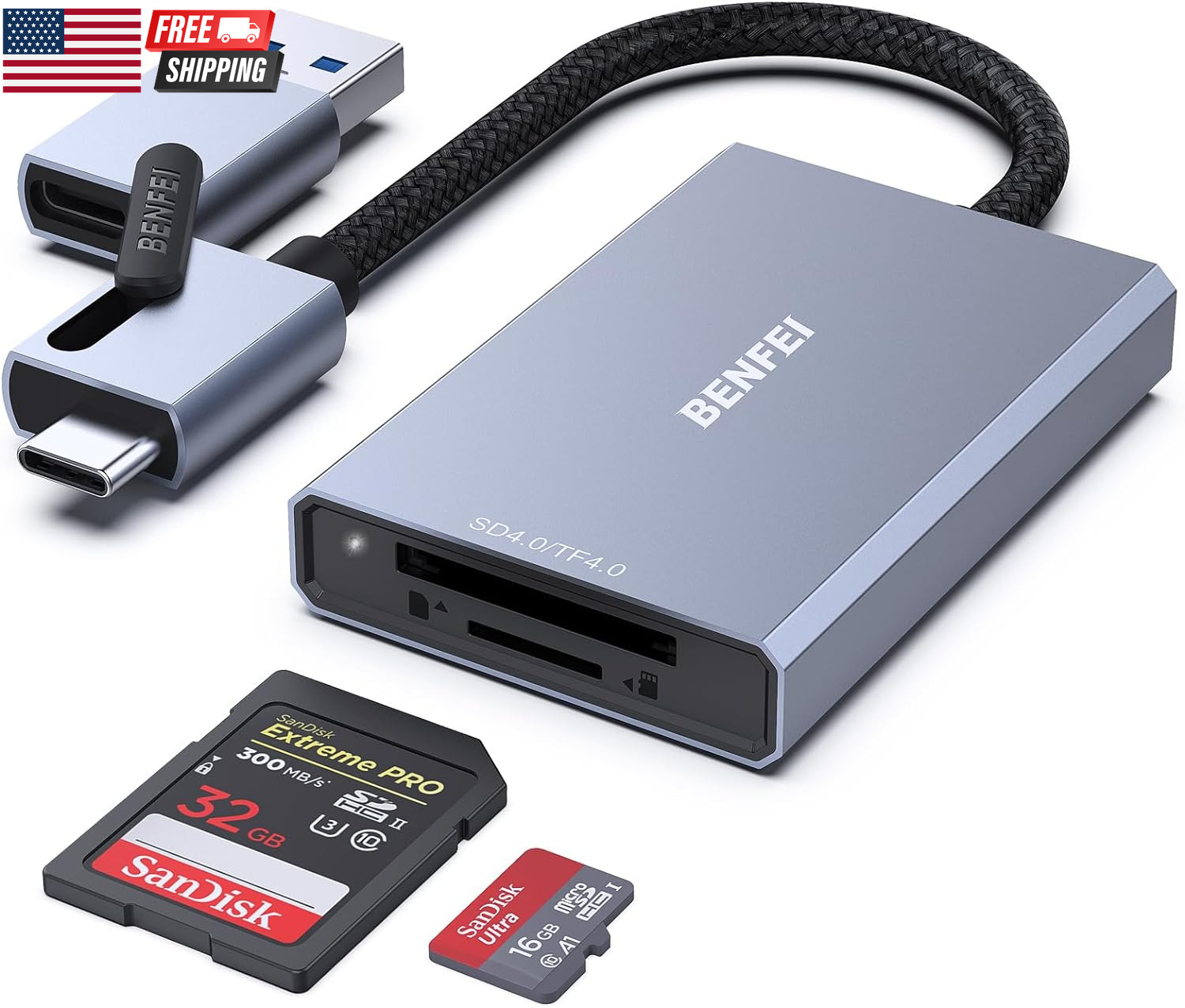 SD 4.0 Card Reader, USB-C/USB-A 2-In-1 Memory Card Reader, for SDXC, SDHC, SD, M