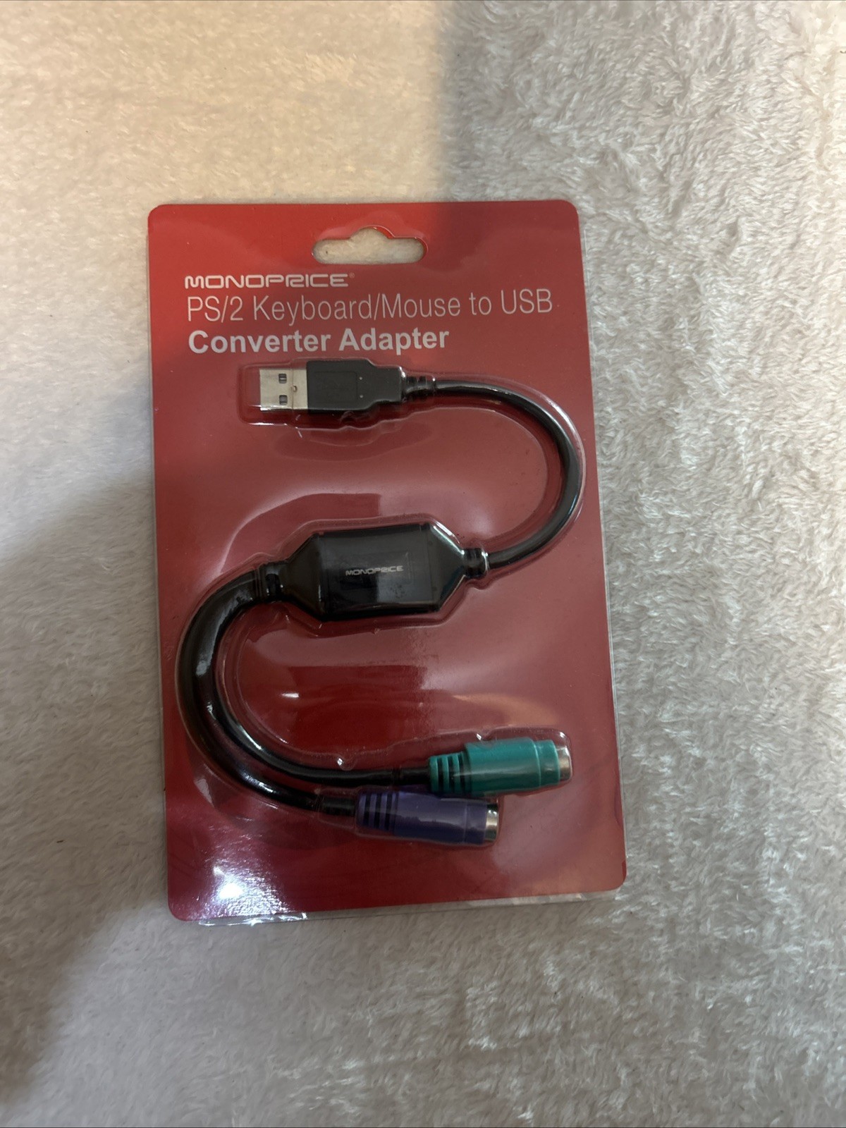 Monoprice PS/2 Keyboard/Mouse to USB Converter Adapter, Black