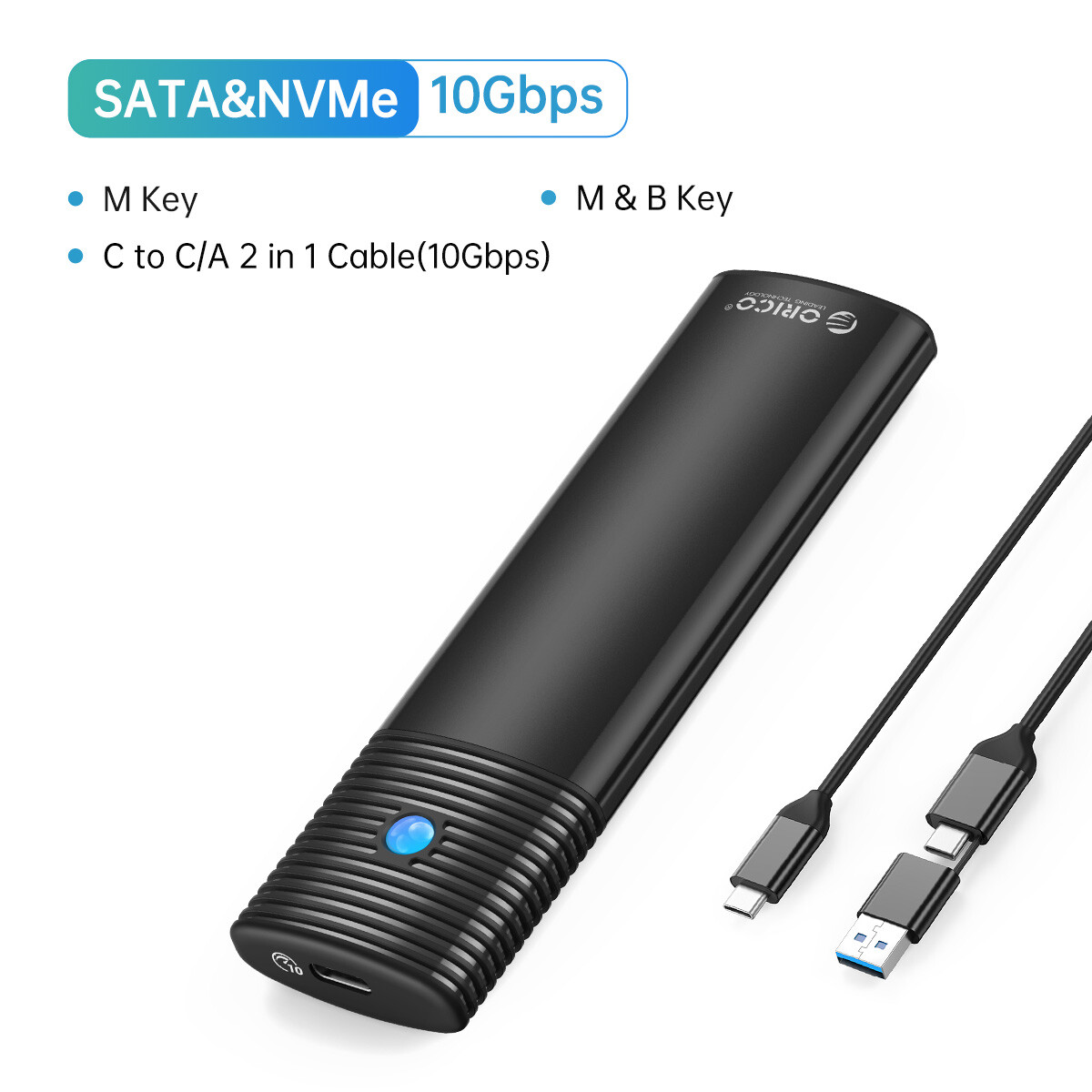 ORICO M.2 NVMe/SATA SSD Enclosure USB 3.2 Gen 2 10Gbps Adapter NVMe 2 in 1 Cable