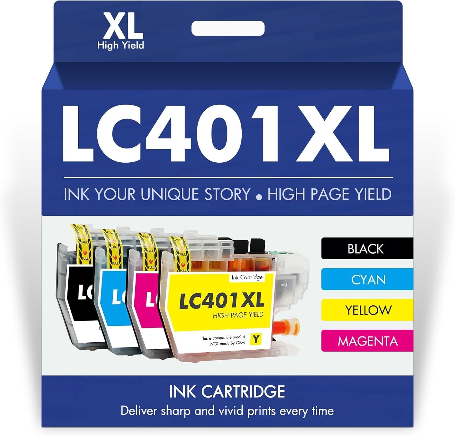 4pk LC401XL H-Yield Ink Cartridges for Brother MFC-J1010DW MFC-J1012DW J1170DW