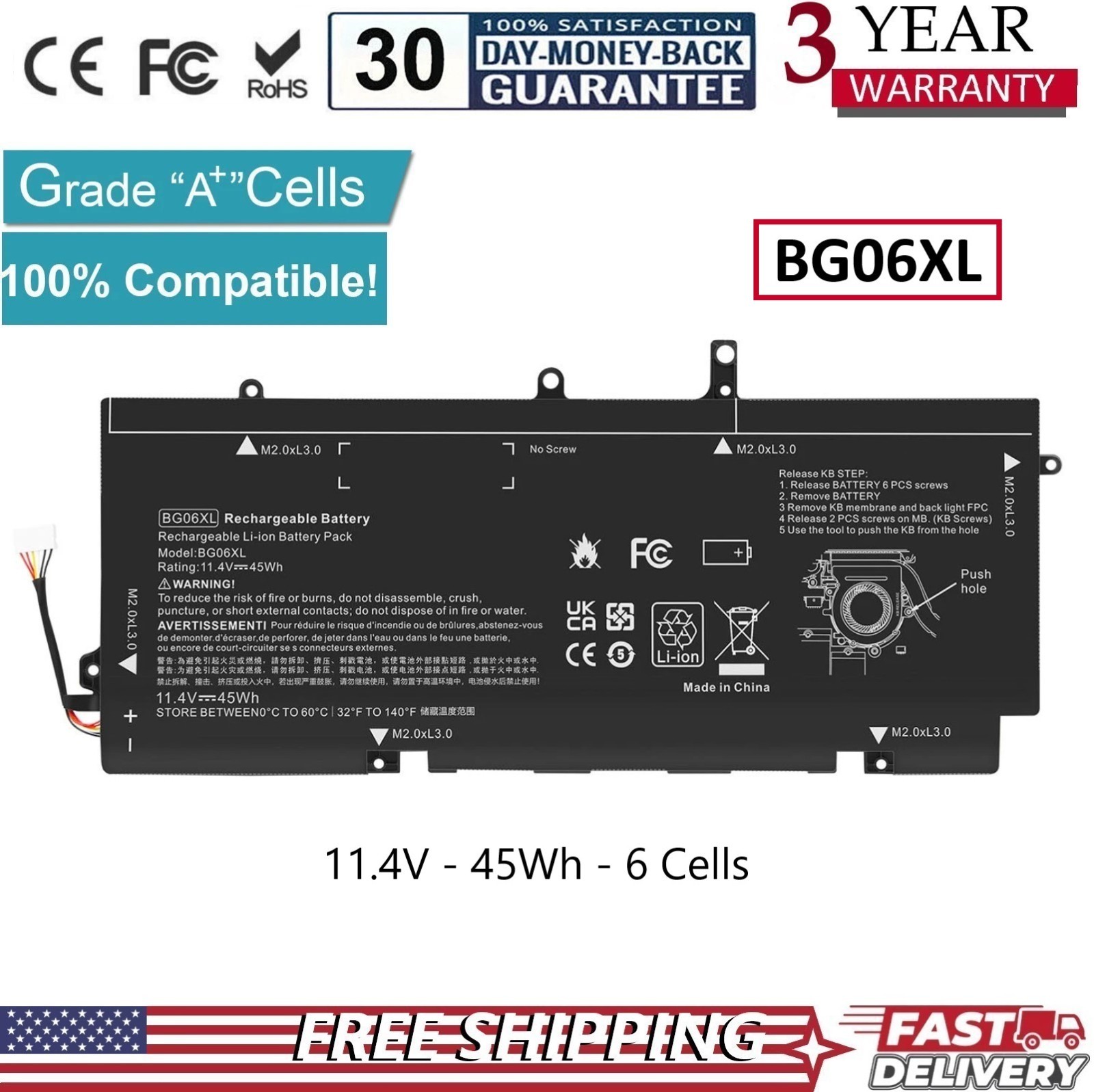 Battery BG06XL For HP EliteBook Folio 1040 G3 Series HSTNN-IB6Z 804175-181 11.4V