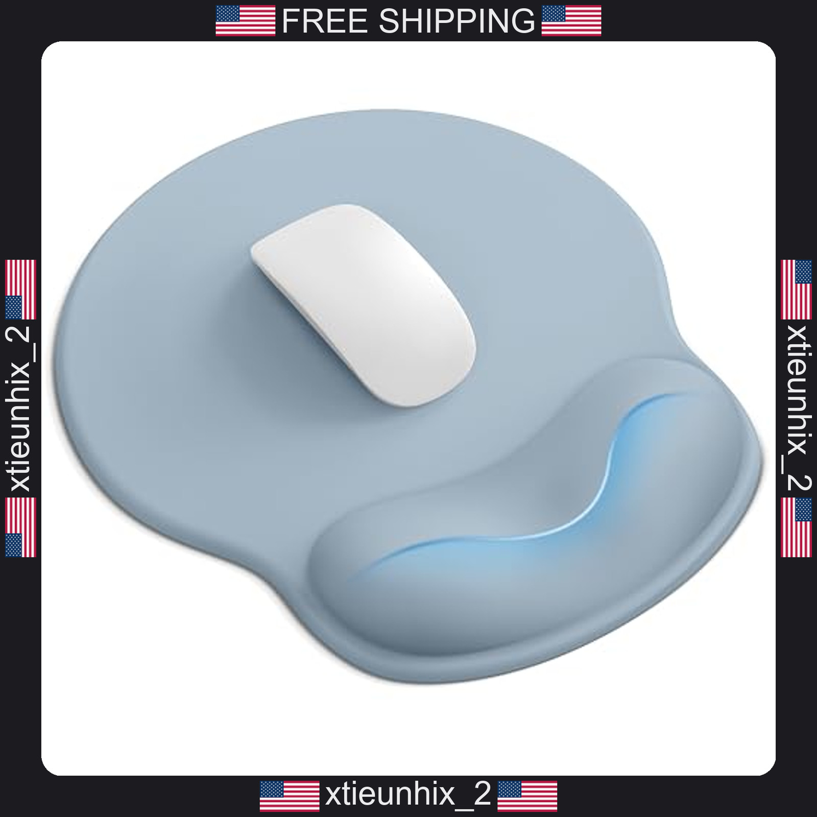 Ergonomic Large Mouse Pad with Wrist Rest, Non-Slip Rubber Base, Light Blue