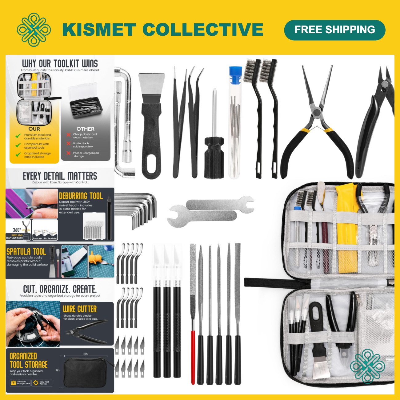 64 Pcs 3D Printing Tool Kit - Nozzle Cleaning, Scraper, Cutter, Deburring Tools