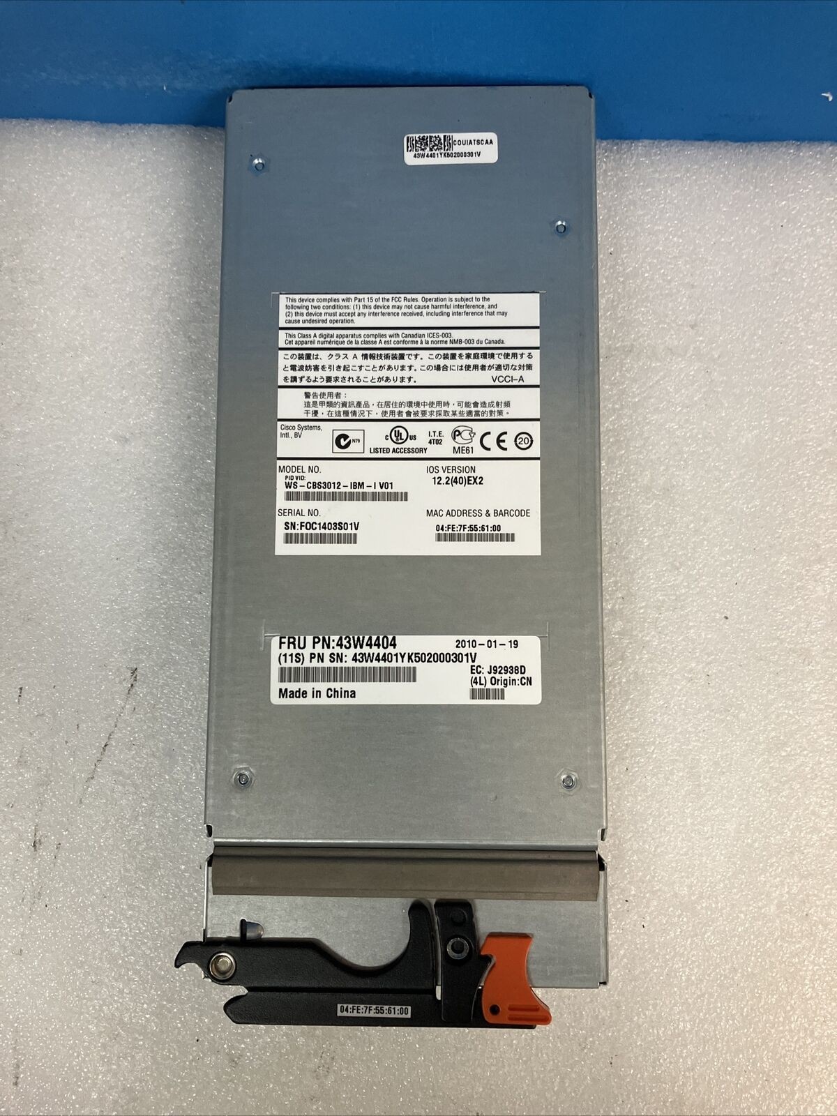 CISCO CATALYST WS-CBS3012 SWITCH FOR IBM BLADECENTER FRU: 43W4404 ~