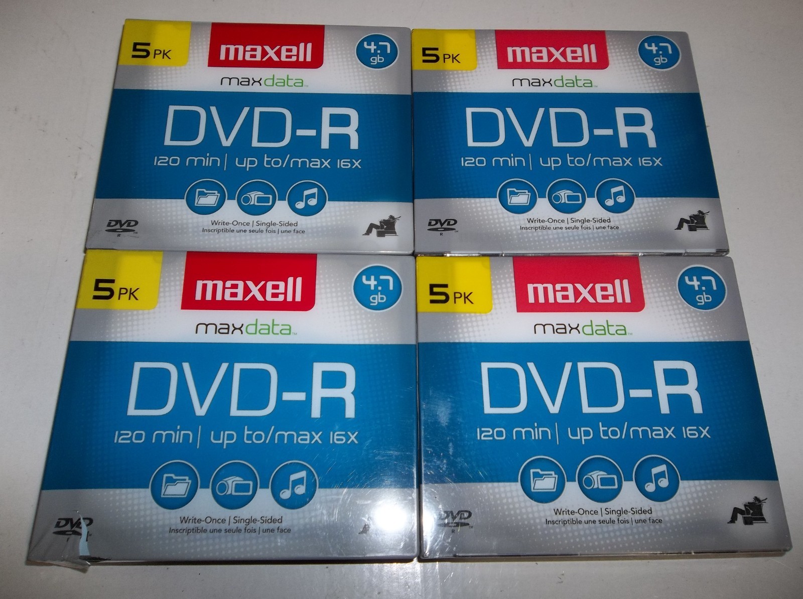 Lot Of 4 Maxell DVD-R 16X 4.7GB Blank Media Discs 5-Pack Brand New Sealed