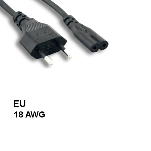 KNTK 6' European Non-Polarized AC Power Cable IEC-60320 C7 to EU CEE 7/16 18AWG