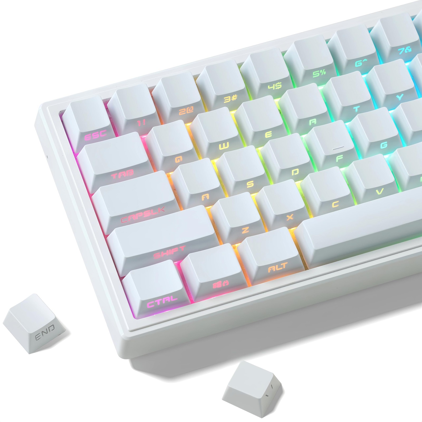 White keycap Set,Shine Through keycaps 60 75 Percent, Japanese Style PBT Key ...