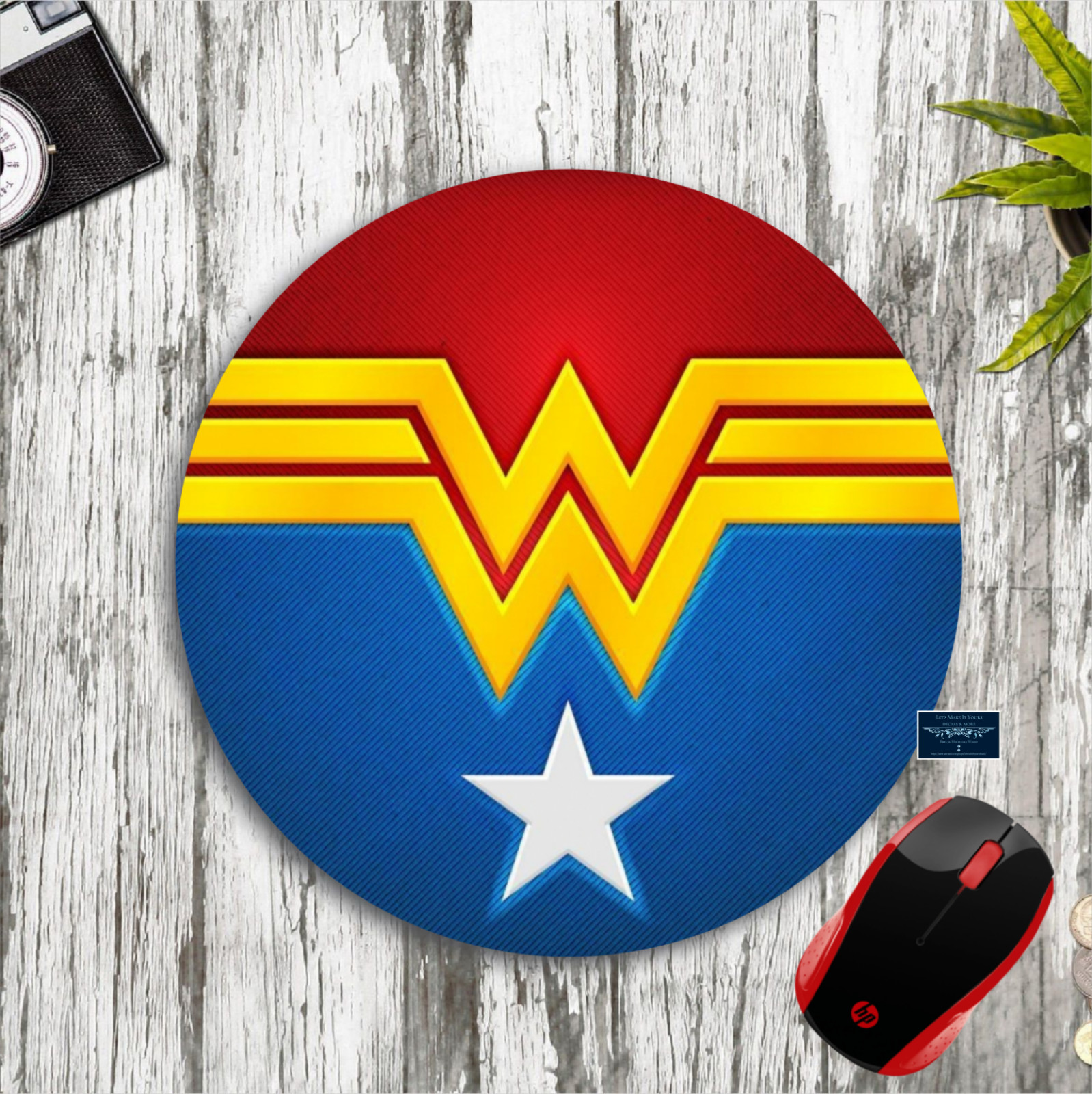 WONDER WOMAN LOGO 8" ROUND CUSTOM PC MOUSE PAD DESK MAT D3 SCHOOL WORK GIFT
