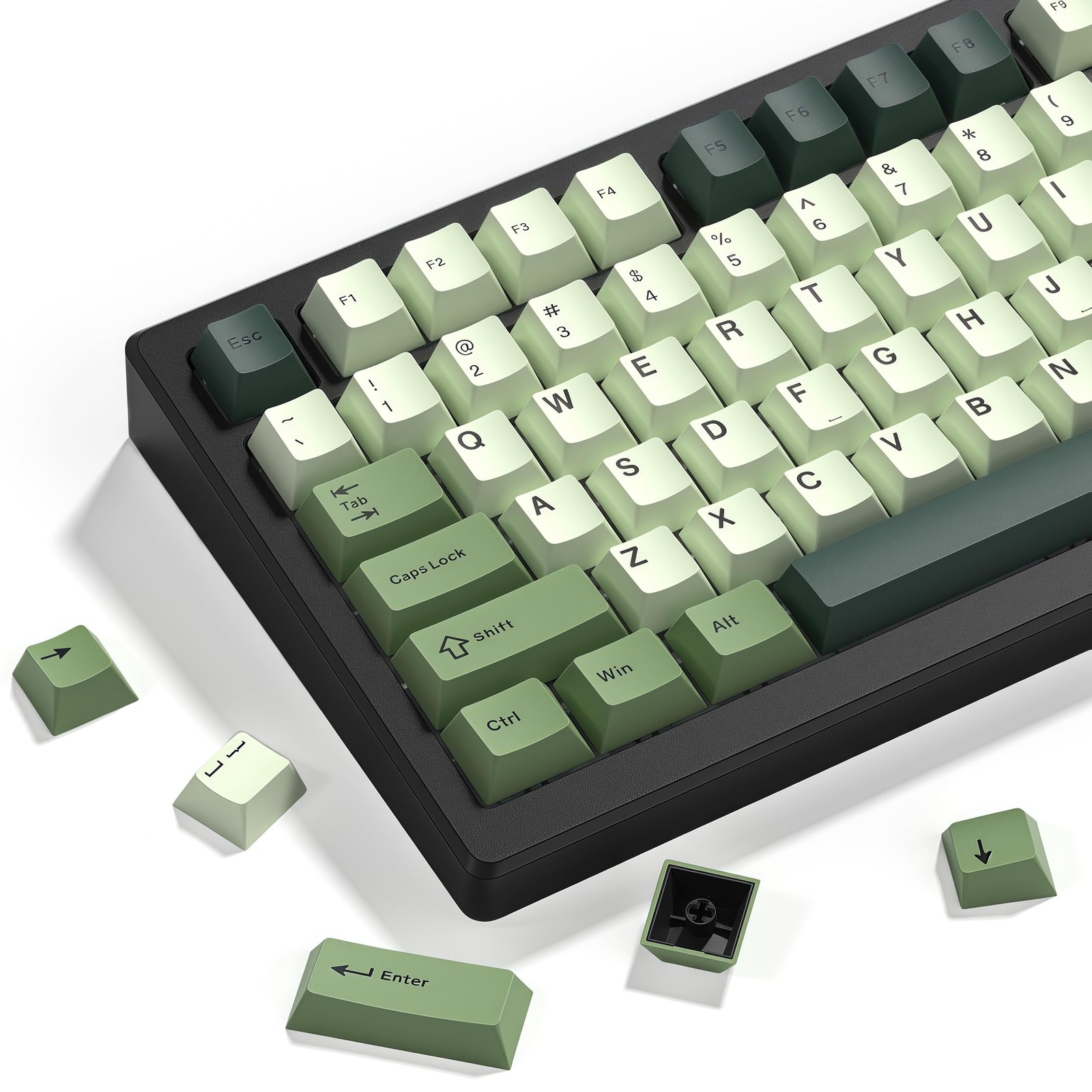 125 PCS Matcha Green PBT Keycaps Double Shot Cherry Profile 75 Percent