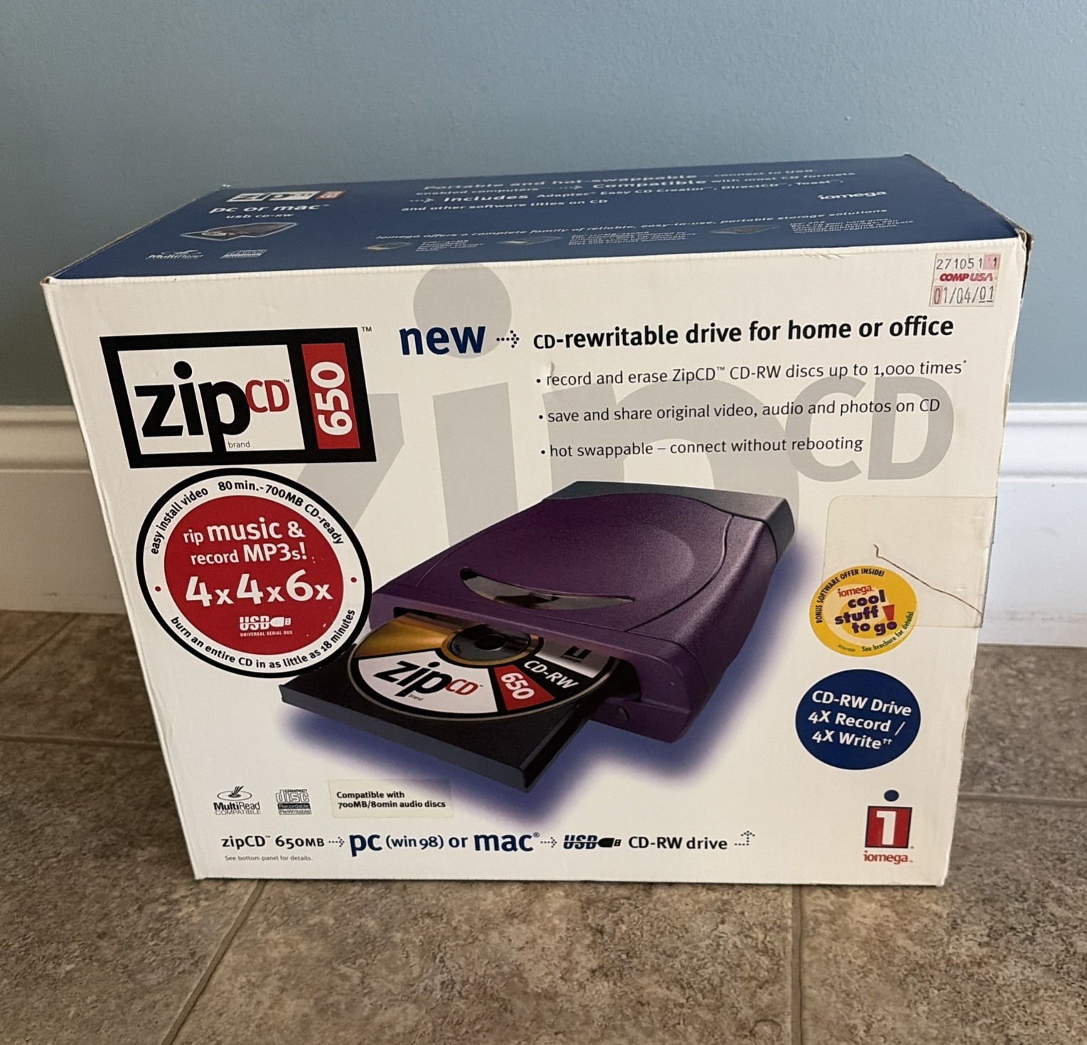IOMEGA ZIP CD USB ZIP CD 650 DRIVE NEW In Box With Power Cord Instructions