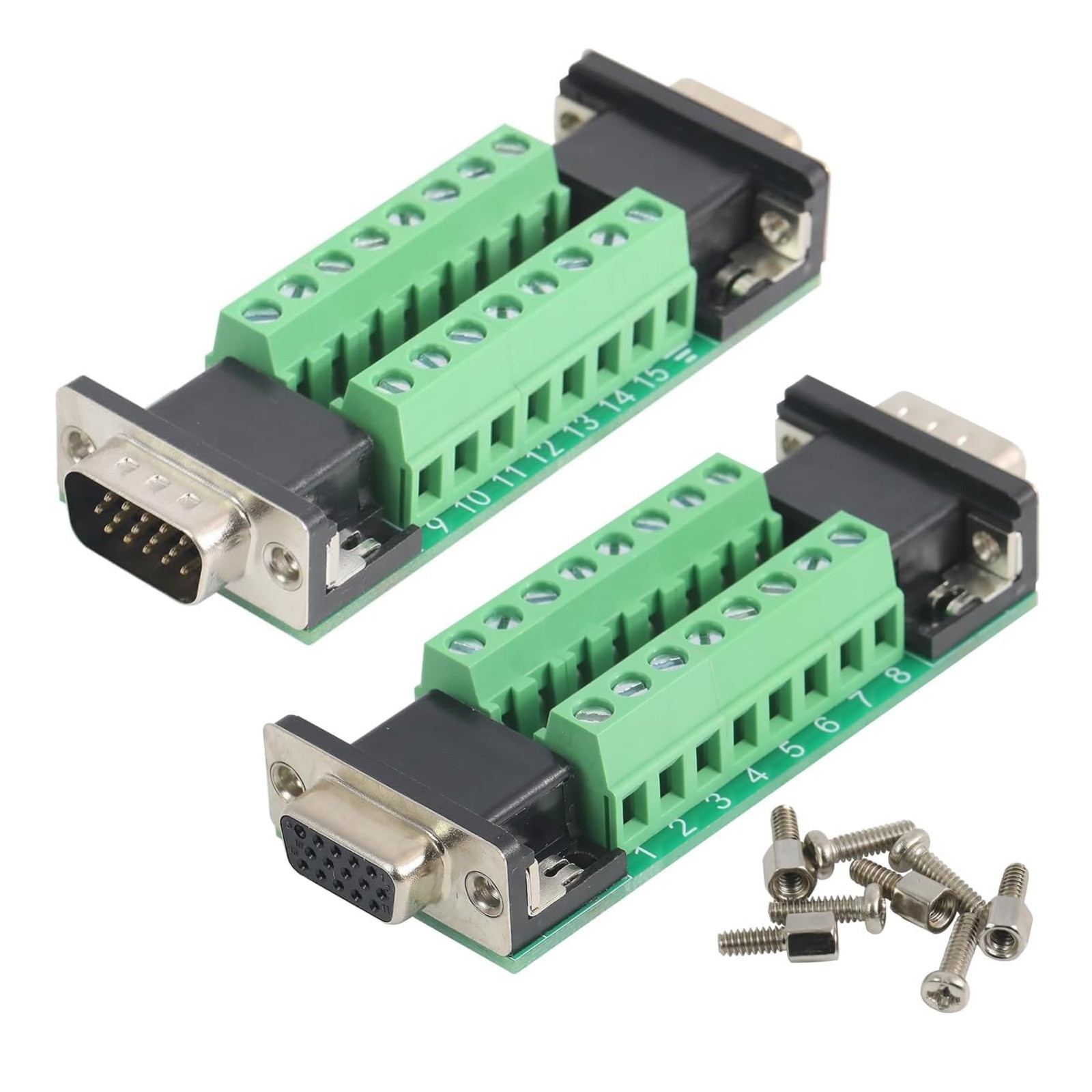 2PCS DB15 VGA Male Female Connector Breakout Board, Solderless RS232 D-SUB Adapt
