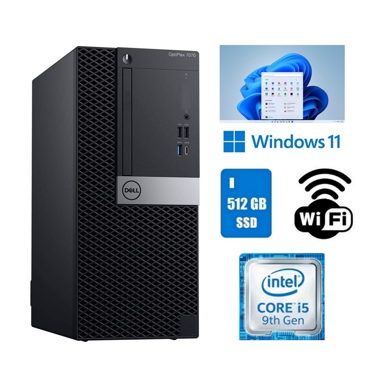 Dell OptiPlex 7070MT Desktop Computer Core i5 9th Gen 16GB RAM 512GB SSD Wind 11