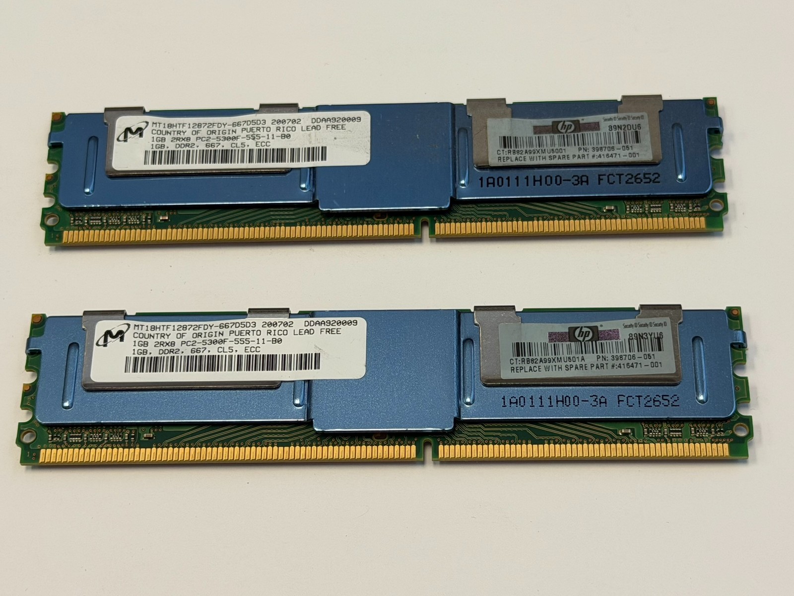 Micron 2GB (2 x 1GB) PC2-5300F DDR2 667 ECC Memory Kit MT18HTF12872FDY-667D5D3